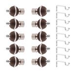 GLOXY ENTERPRISE Stainless Steel & ABS Curtain Brackets Parda Holders with Support Fittings 1 Inch Rod Pocket Finials Designer Door and Window (Brown, 5 Pair)