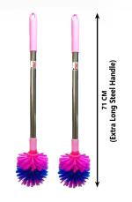 Mast Toilet Cleaning Brush Round with Extra Long Steel Handle - Pack of 2 (Color : Pink)