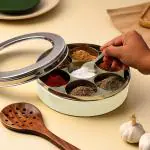 Dudki Stainless Steel Spice Box for Kitchen with 7 Containers and a Small Spoon ( Ivory )