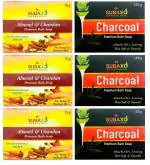 SUBAXO Almond & Chandan Bath Soap 3 Pc Each 75 G & Charcoal Soap 3 Pc Each 100 G