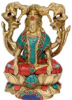 Idol Collections Multicolor Brass Lakshmi Idol Hindu Goddess