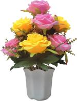 FEMME FÉROCE Flowers And Fashion Multicolor Yellow Beige Paper Graceful Rose Artificial Flower With Pot - 12 Inch