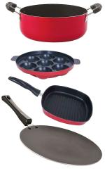 Nirlon 4 pcs of Red and Black Non-stick Aluminium Dishwasher Safe Kitchen Cookware Utensil Gift Set, Standard