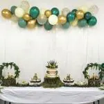 SPECIALYOU.IN Pack of 41 Items Balloons decorations Items includes Metallic Green, Cream, Golden Chrome and Gold Confetti Balloons, with White Net Backdrop Curtains and led light for Backdrop decoration
