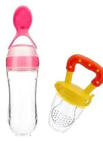 ShopiMoz Baby Cerelac Rice Paste Milk Cereal Bottle Food Feeder & Baby Fruit Nibbler & Silicone Teether