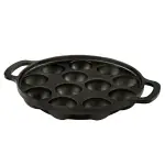 ZORAWARE VINTAGE Pre Seasoned Cast Iron 12 Cavity Appam Patra, Paniyaram Pan Iron, Appam Pan, Pan Cake, Paddu Maker, Appam Maker, Ponganal Maker, Appe Pan, Litti Maker with 2 Side Handle, 26cm (Black)