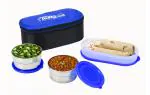 Balliram's Prosila Tasty lunchbox with 2 stainless steel containers & Oval Tray| Royal Blue