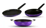 Prestlee Nonstick Purple Aluminium Cookware Set 3 Pcs (Tawa, Frypan, Kadhai)