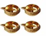 Denique Brass Kuber Diya Engraved Design Diyas Deepak Diya Oil Lamp for Pooja Pack of 4