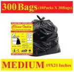 Clean India Garbage Bags Medium For Home 300 Pcs, Dustbin Bags, Recyclable Garbage Bag | Size 48 cm x 54 cm -Black (30pcs X 10 Packets)