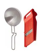 Urban Buy Aluminium Tadka Pan With Stainless Steel Johny Slicer Multipurpose Potato/Onion Slicer and Vegetable Slicer and Multicolour, Pack of 2