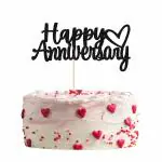 Zyozique Black Glitter Happy Anniversary Cake Topper / Anniversary Party Cake Decoration