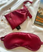 Plain Burgandy Satin Eyemask with piping & fabric covered elastic (Pk of 2 - 1pc of eyemask + 1 pc pouch) -