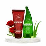 Oxi9 Essential Age Reverse Scrubbing Rose N Wine Face Wash For Acne Prone And Moisturizing 100 ml And Intense Repair Aloe Vera Gel - 100 ml
