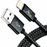 Wayona Nylon Braided USB to Lightning Fast Charging and Data Sync Cable Compatible for iPhone 13, 12,11, X, 8, 7, 6, 5, iPad Air, Pro, Mini (6 FT Pack of 1, Black)