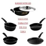 Kashvi's Best Cast Iron Cookware Gift Set of 5 (Fry Pan 24 Cm/1.5 L, Kadhai/kadai 26 Cm/3.5 Litres with lid, Tawa 25 Cm, Sauce Pan 17cm/1.0 Litres, Tadka Pan 17cm/0.6 Litres) Non-stick Delights for Modern Kitchens