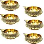 T-KA108 Brass Kuber Diya Engraved Design Diyas for Pooja Brass (Pack of 6) Table Diya Set  (Height: 1.5 inch)