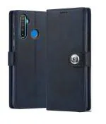 Fastship Realme RMX2030 / Realme 5i Flip Cover | Full Body Protection | Inside Pockets & Stand | Wallet Stylish Button Magnetic Closure Book Cover Leather Flip Case for Oppo Realme 5i - Blue