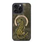 TREEMODA Nimmy Embroidered Leopard Series Leather Golden Back Case Compatible for iPhone 15 Pro Max.