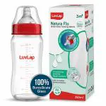 Luvlap Transparent Glass Anti Colic Wide Neck Natural Flo Feeding Bottle 250ml