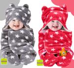 Pandaoriginals Star Grey, Red Cotton Bath Towels for Baby Boys and Girls (30 x 35 inch) Pack of 2