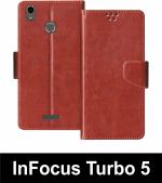 Sbms Infocus Turbo 5 Brown Artificial Leather Shock Proof Flip Cover