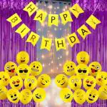 Bubble Trouble Yellow Rubber Happy Birthday Decoration Kit Emoji Curtains Banner (Set Of 54)