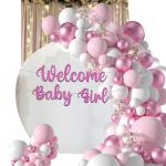 Festiko Welcome Baby Girl Pink - Set of 52 Pcs (Banner + Fairy Lights + Balloons) , Welcome Baby Decorations