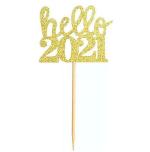 Festiko Gold Glitter Hello 2021 Cake Topper, New Year Party, New Year Eve, New Year Party Decoration, Nye Eve Party Supplies