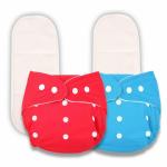 Deedry Oeko-Tex Certified Unisex Baby Cloth Diapers Washable & Reusable Diapers with Adjustable Snap Buttons| 3 Months- 3 Years (Pack of 2(Blue & Red with 2 insert) )