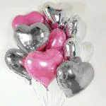 AMFIN (Pack of 10) 18 Inch Pink & Silver Heart Shaped Balloons, Heart shape balloons for decoration, Pink heart balloons for decoration, Silver heart foil balloons, valentine balloons - Pink & Silver