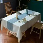 Urban Space Sicilia Table Linen Collection - Premium Water & Stain Resistant Dining Table Cover for 6 Seater, Anti Skid Table Cloth for Center Table, 1 Piece - (Mid Blue, 6 Seater 52