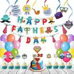 Festiko Fathers Day, Super Dad Happybirthday Theme Party Decoration 53 Pcs Combo, Fathers Day, Super Dads Party Favors For Mens Birthday Decoration (Banner, Bunting, Balloons With Ribbons)