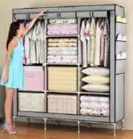 Grey Plastic Portable Foldable Wardrobe Almirah
