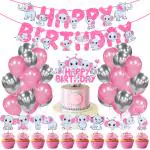 Zyozique Baby Elephant Theme Birthday Combo Set - Banner, Cake & Cupcake Toppers with Balloons - 37 PCS