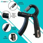 BEATFIT Adjustable Hand Gripper with Counter - Hand Grip Strengthener for Men and Women, Perfect for Gym Enthusiasts of All Ages, 5 kg - 60 kg Resistance, Sleek Black Design