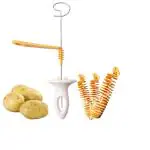 SHANAYA Tornado Spiral Potato Cutter Manual Twisted Potato Slicer Chips Maker Stainless Steel Plastic As Seen in Market (Set of 2 Pieces)