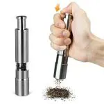 SURKHAMART Manual Stainless Steel Thumb Push Salt Pepper Corn Mustard Seed Spice Sauce Grinder Mill Muller Stick, Crusher Grinder Dispenser| Hand Grinder Machine |Easy Cooking Tool Kitchen Accessories | Masala Grinder | Kali Mirchi Grinder (Silver colour