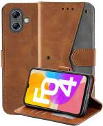 Autofocus Faux Leather Back Case Flip Cover for Samsung Galaxy F04 with ID Card Slot | Foldable Stand | 2 Card Slot | 1 Cash Slot | Magnetic Closure - Executive Brown, 21548