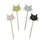 Festiko 20 Pieces Kitty Cat Cupcake Toppers Shiny Black Gold Silver And Pink Cute Cat Head Cake Top Decorations