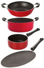 Nirlon 4 pcs of Red, Black Non-stick Kitchen Cookware Essential Set with Bakelite Handle Standard