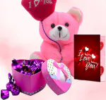 Midiron Romantic Gift Combo|Lovely Gift For Girlfriend/Wife/Lover|Valentine's Week Day Gifts|Unique Love Combo Gift for Couple-Handmade Chocolates, Love Greeting Card & Pink Teddy(I Love You)
