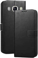 Clickaway Leather Finish Flip Cover for Samsung Galaxy On8 Inside Pockets & Inbuilt Stand Wallet Style Back Case Magnet Closure (Black)
