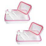 Imaashi Lock and Seal ML Plastic Lunch Box for Kids School/Tiffin Box for Office - Airtight Leakproof Lunchbox/Food Storage Container Transparent Capacity - 900 ML + 150 ML - Pink (Pack of 2)