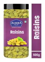 Aldeira Natural Seedless Green Raisins 500gm | Premium Kishmish Jar Pack of 1