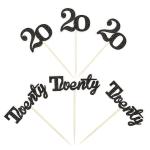 Festiko 20th Birthday Cupcake Toppers Black Glitter Number 20 Twenty Cupcake Picks Wedding Anniversary Party Cake Decoration Supplies 24 Pcs