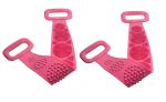 Silicone Body Back Scrubber Double Side Bathing Brush for Skin Deep Cleaning Massageand , Dead Skin Removal Exfoliating Belt for Showerand , Easy to Cleanand , Lathers Well for Men & Women, MultiColour (Pack of 2)