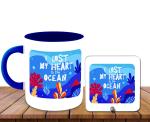 Whats Your Kick I Lost My Heart To The Ocean Printed Dark Blue Caremic Coffee Mug With Desky 325 ML