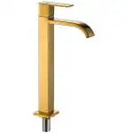 SPAZIO Full Gold PVD Coated Kube SS-304 Tall Pillar Cock Tap with Long Spout & 12 Inches Tall Body Tall Boy Extended Pillar Tap Faucet