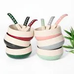 Eha Earth-Friendly Small Soup Bowls With Spoons Set Of 6 | 250 Ml | Made With Bamboo Fibers & Rice Husk | Microwave Safe Bowl | Serving Bowl Set | Multicolor - Solid